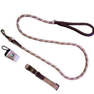 Pet leash, collar, poop bag holder